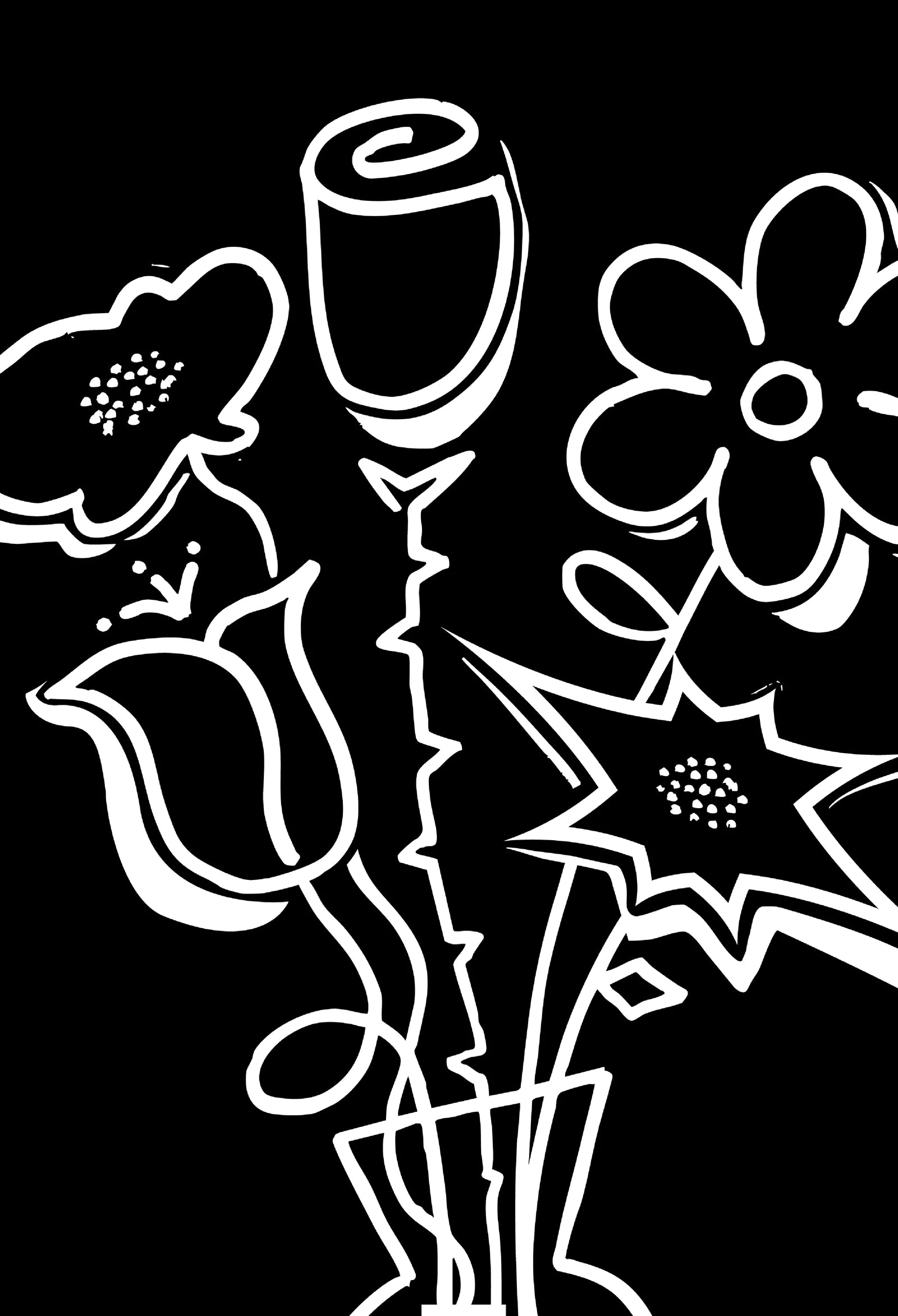 Ilustración floral original de CODRESS, en blanco sobre negro.